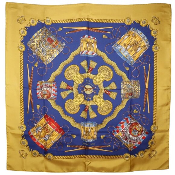 AUTHENTICITY GUARANTEED HERMES Carree scarf LES TAMBOURS Tambour - Picture 1 of 7